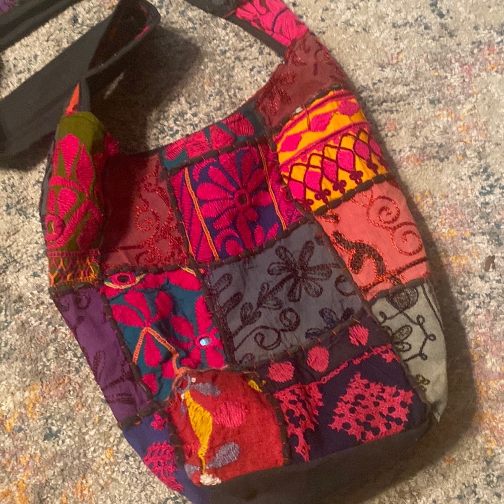 Large Boho Fabric Bucket Zip Top Bag